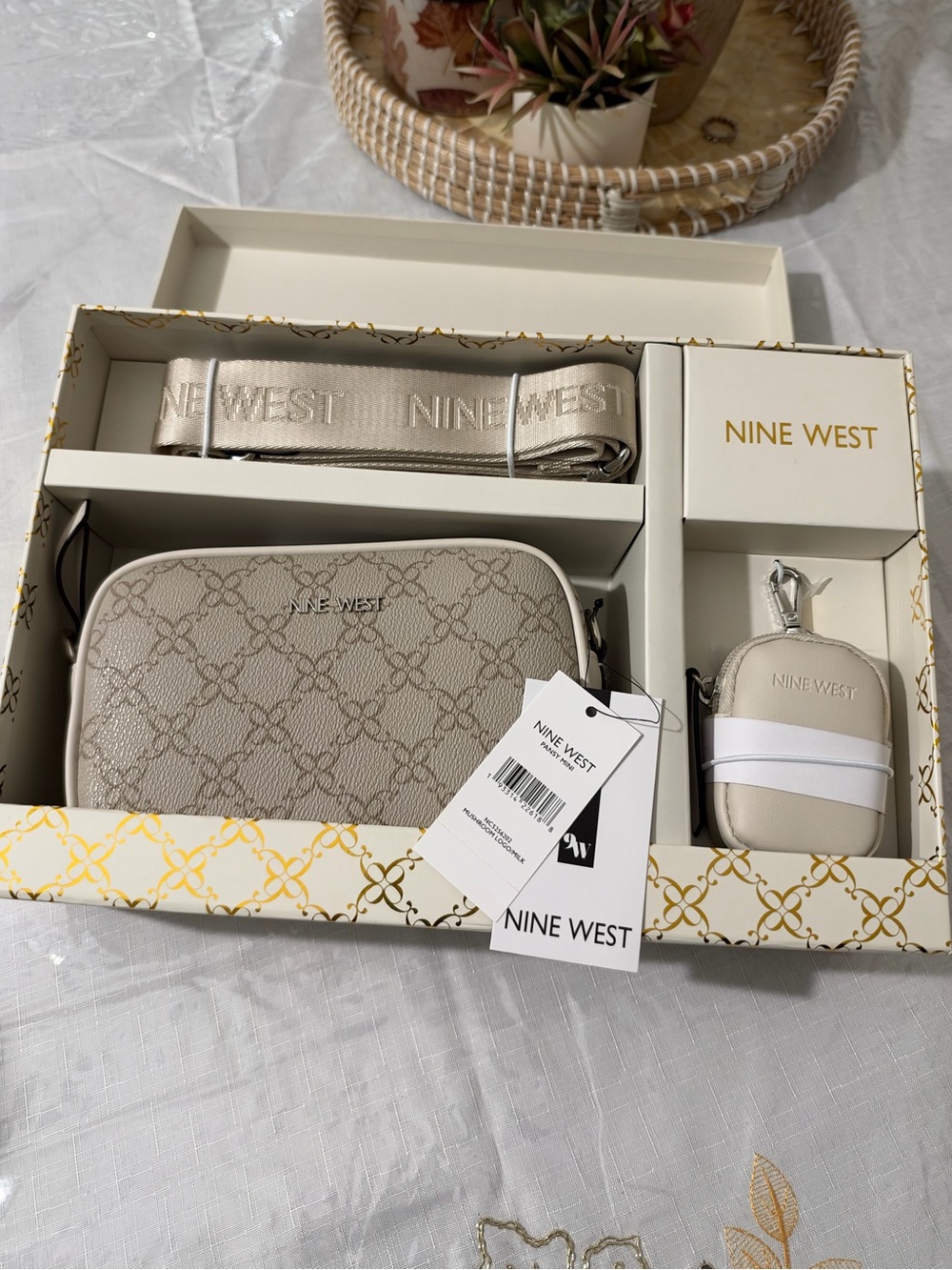 Nine West Taupe Logo Embossed Crossbody Bag Set